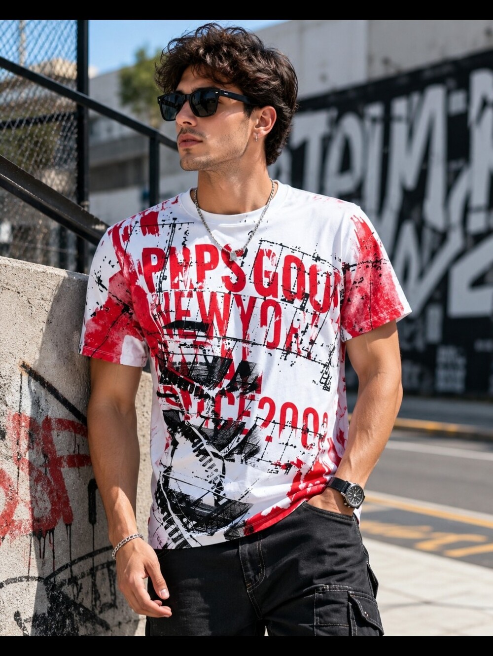 PRPS Goods & Co. RARE Men's Size M Short Sleeves Tee Shirt White Red Black #R2